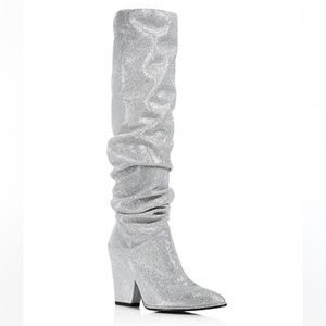 Stuart Weitzman Smashing Silver Disco High Heel Boots, Size 7